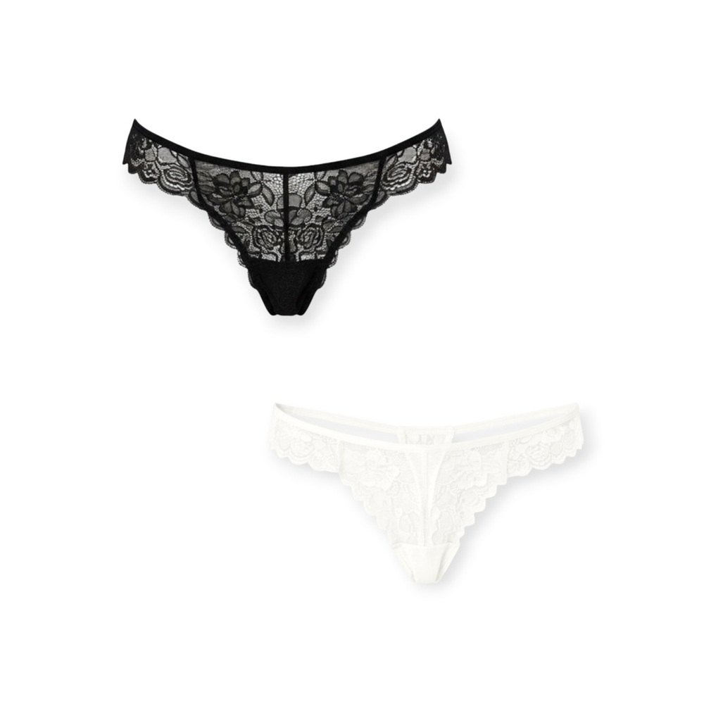 new Free Press ✬ 2PC Stretch Lace Thong Panties ✬ Black Ivory ✬ M XL ✬ Nordstrom